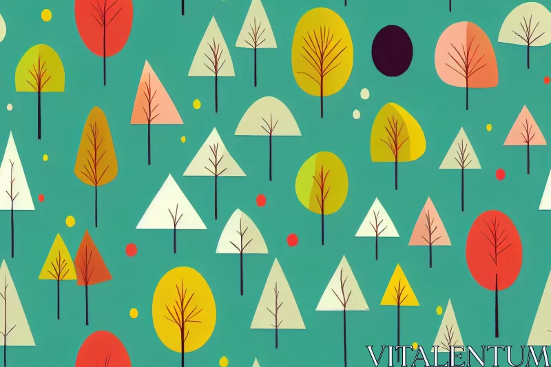 Colorful Autumn Pattern with Trees | Mid-Century Illustration AI Image