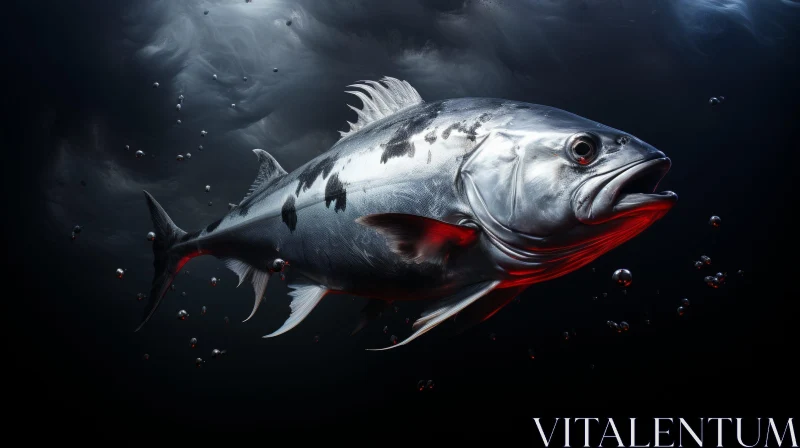 Dark Realistic Painting of a Large Fish in Stormy Sea AI Image