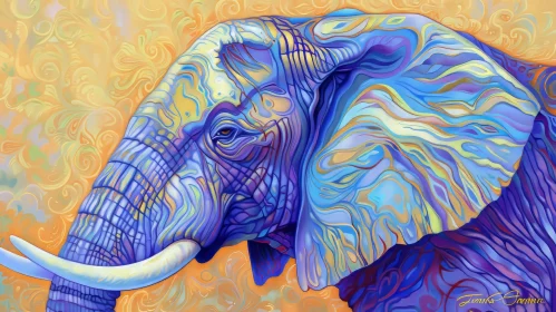 Elephant Painting in Blue and Purple