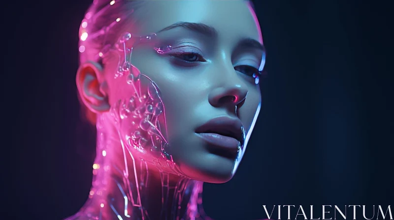 Futuristic Woman Portrait with Circuit Pattern AI Image