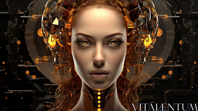 AI ART Futuristic Woman Portrait with Golden Headdress