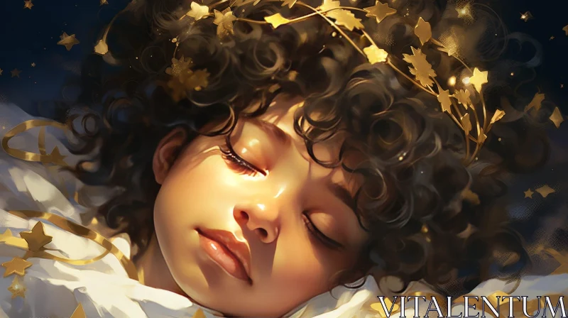 Sleeping Beauty Portrait Under Starry Sky AI Image