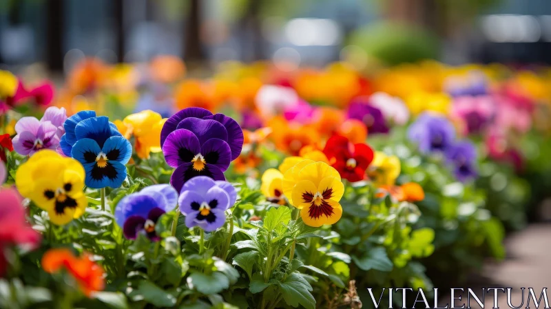 Vibrant Pansies in Nature - Close-up Floral Photography AI Image