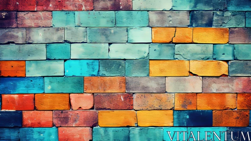 AI ART Colorful Painted Brick Wall - Aged Pattern Design