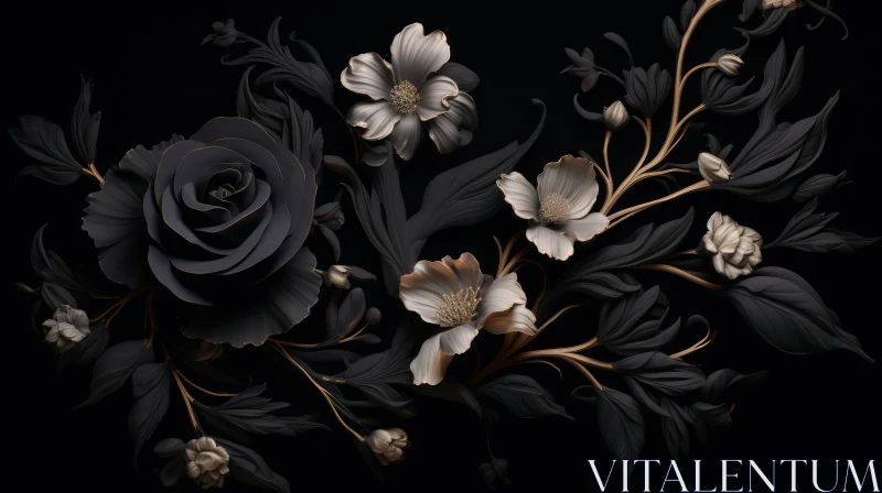 AI ART Luxurious Floral Arrangement in Black and Gold