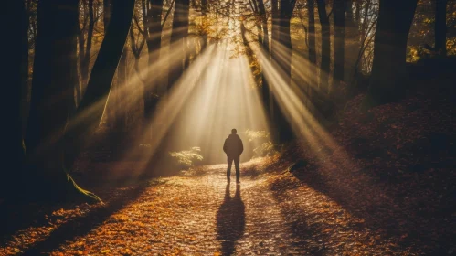 Majestic Man in Forest: Sunlight Scene