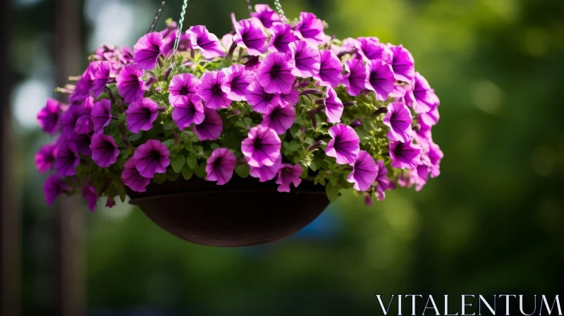 AI ART Purple Petunias Hanging Basket - Serene Floral Beauty