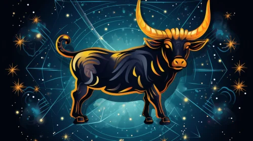 Taurus Zodiac Sign Illustration - Majestic Bull in Night Sky