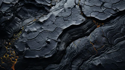 Black Rock Surface with Yellow Cracks - Mysterious Texture