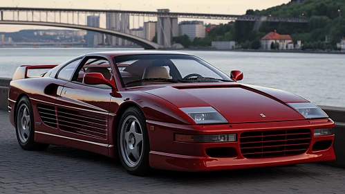 Elegant Red Sports Car Parked in Front of a Magnificent Building