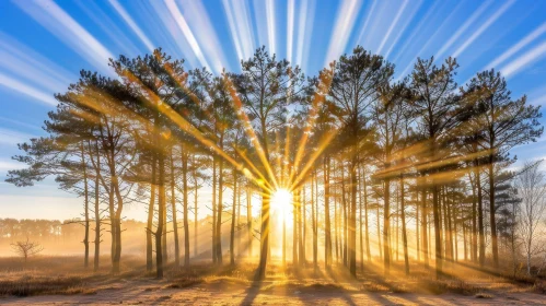 Enchanting Sunrise in Pine Forest - Nature Photography