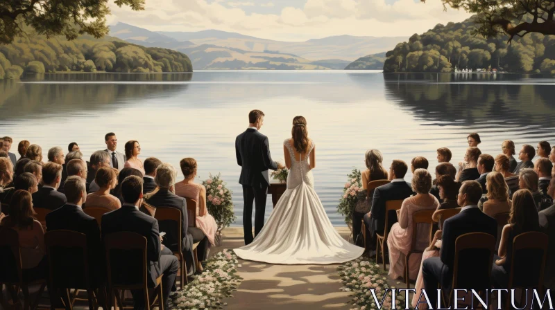 Lakeside Wedding Ceremony - Joyful Celebration of Love AI Image