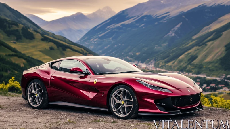 Red Ferrari F12 GTB Coupe in the Mountains | Wealthy Portraiture AI Image