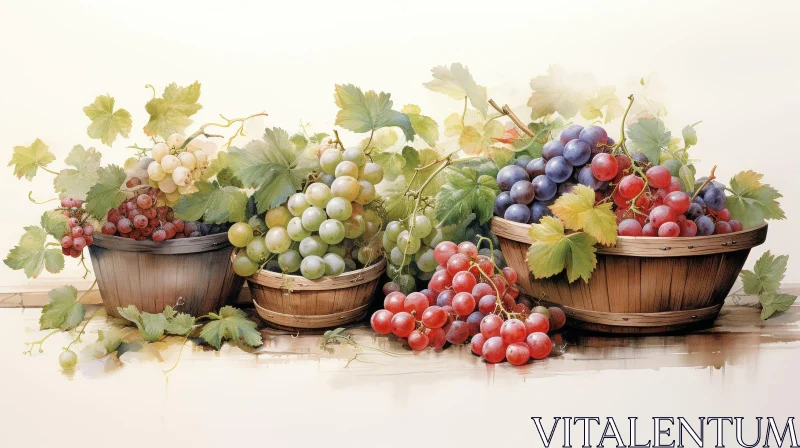 AI ART Watercolor Painting of Three Baskets of Grapes