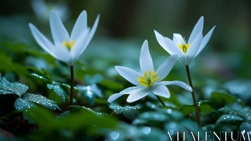 White Flowers Close-up with Water Droplets AI Image