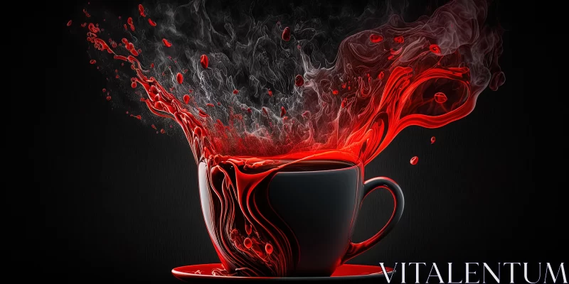 Captivating Surrealistic Red Hot Coffee Cup with Smoke and Water AI Image