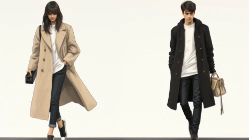 Casual Couple in Black and Beige Attire