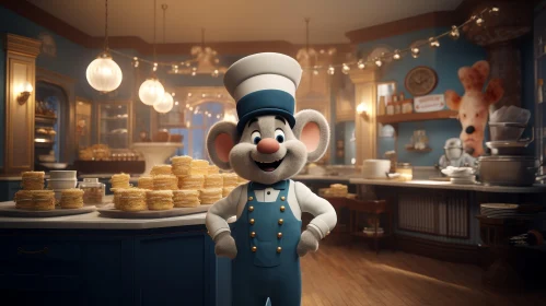 Cheerful Cartoon Mouse in Kitchen with Cookies