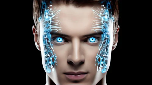 Cybernetic Implants Portrait - Young Man with Blue Eyes
