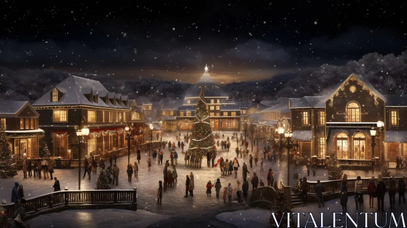 Enchanting Christmas Village Scene AI Image