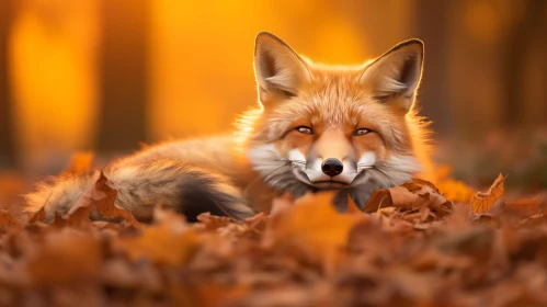 Inquisitive Red Fox in Autumn Leaves