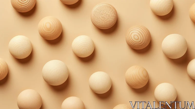 Realistic Wooden Spheres Pattern on Beige Background AI Image