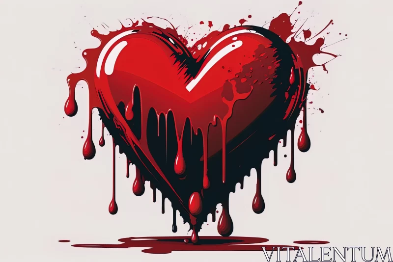 Red Heart Painting in Gothic Style with Dripping Paint AI Image