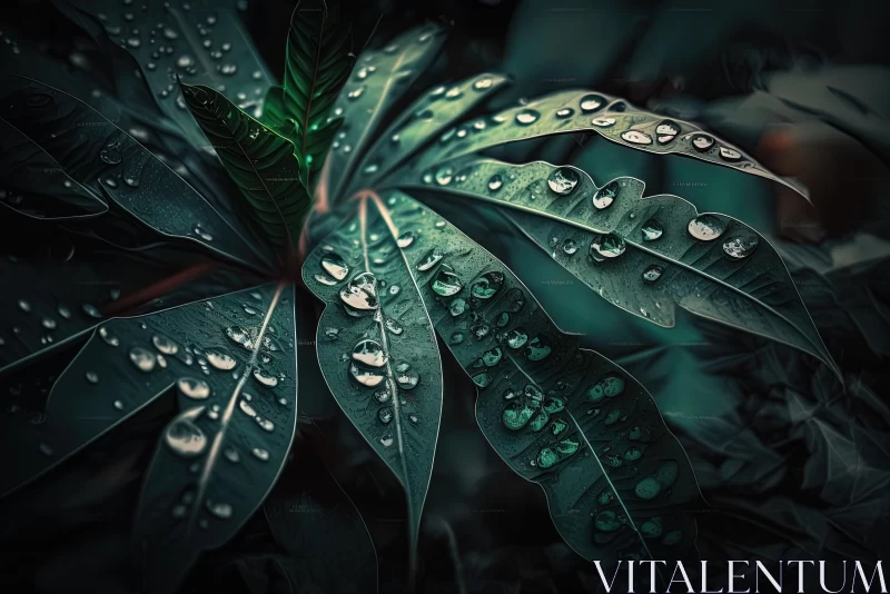 Water Droplets on Green Leaf: A Captivating Photorealistic Artwork AI Image