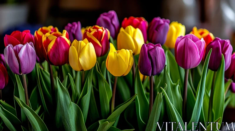 Beautiful Bouquet of Colorful Tulips - Close-Up Floral Photography AI Image