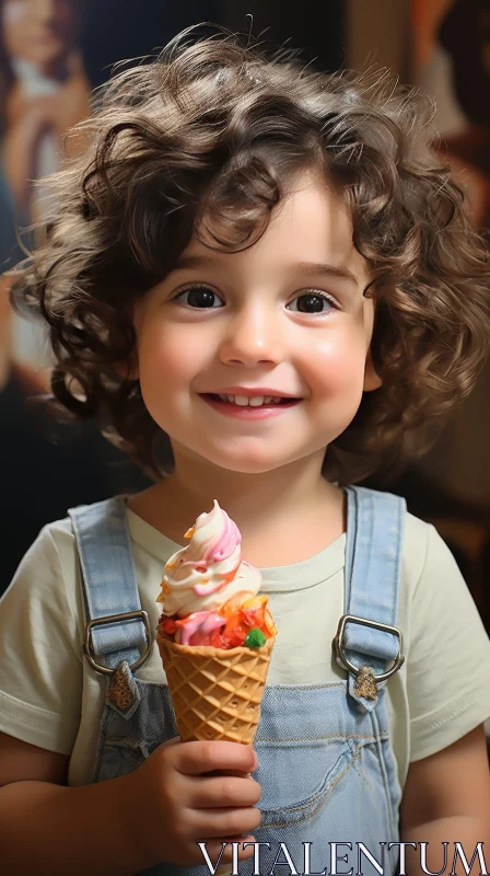 Cheerful Young Girl with Ice Cream Cone Portrait AI Image