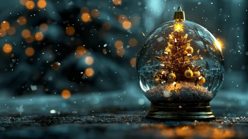 Enchanting Snow Globe with Golden Christmas Tree