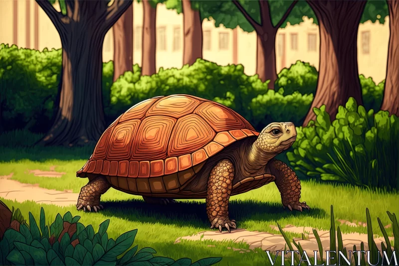 Giant Tortoise Walking in the Forest - Realistic Illustration AI Image