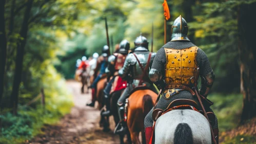 Medieval Knights Riding Through Forest AI Image