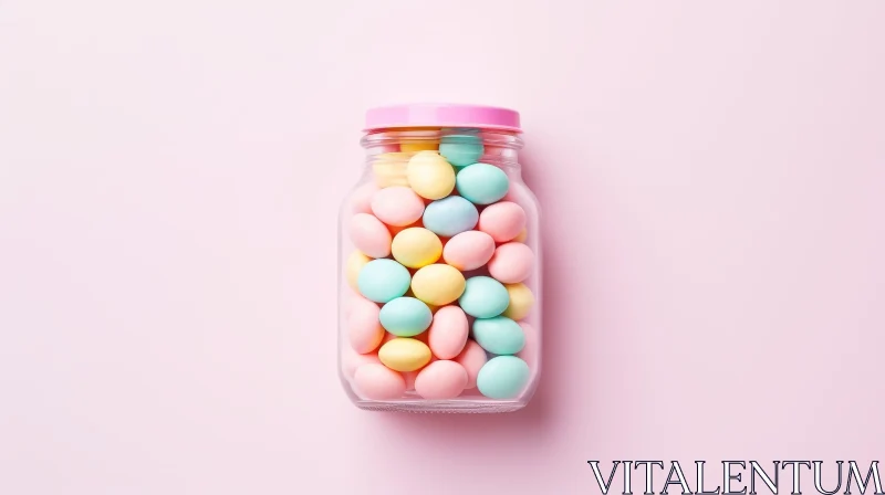 AI ART Pastel-Colored Candy in Glass Jar on Pink Background