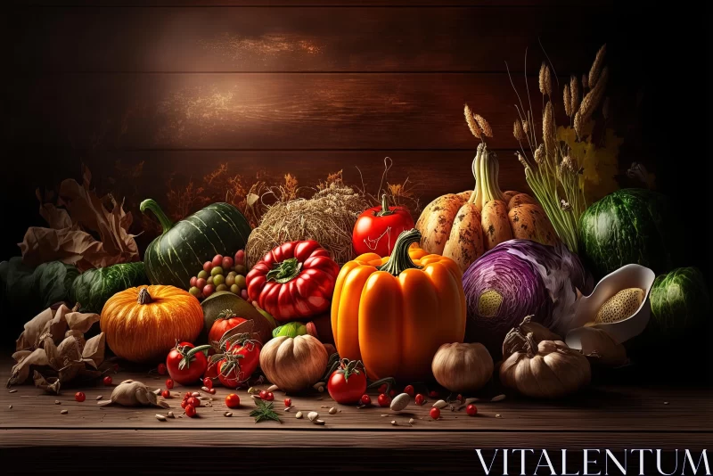 Captivating Vegetable Arrangement on Wooden Background AI Image