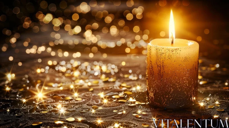 Golden Glitter Candle on Dark Background AI Image