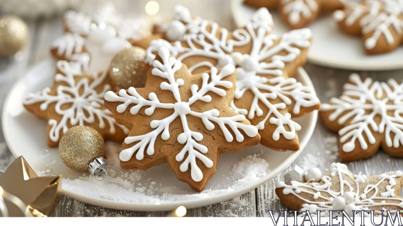 Snowflake Gingerbread Cookies Plate AI Image