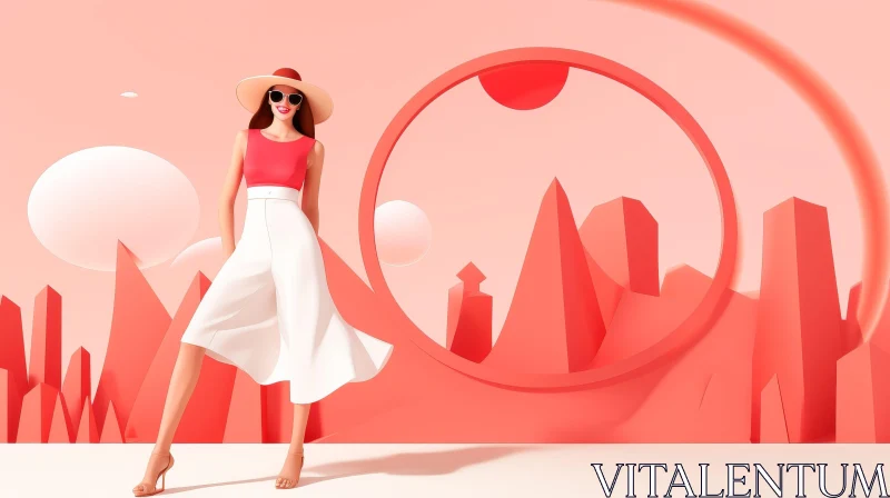 Stylish Woman in 3D Fashion Illustration AI Image