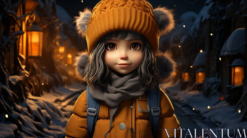 Winter Portrait of Young Girl with Yellow Hat AI Image