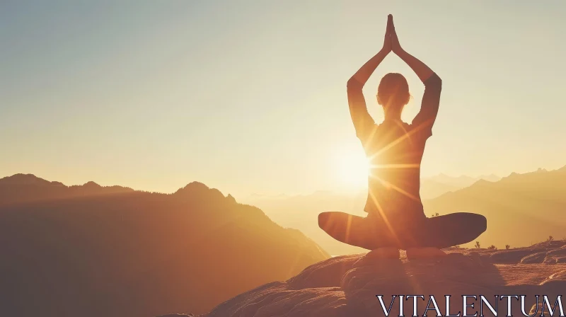 Yoga on Mountaintop at Sunset AI Image