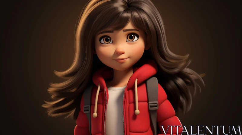 AI ART Young Girl 3D Rendering - Brown Hair and Puffy Jacket