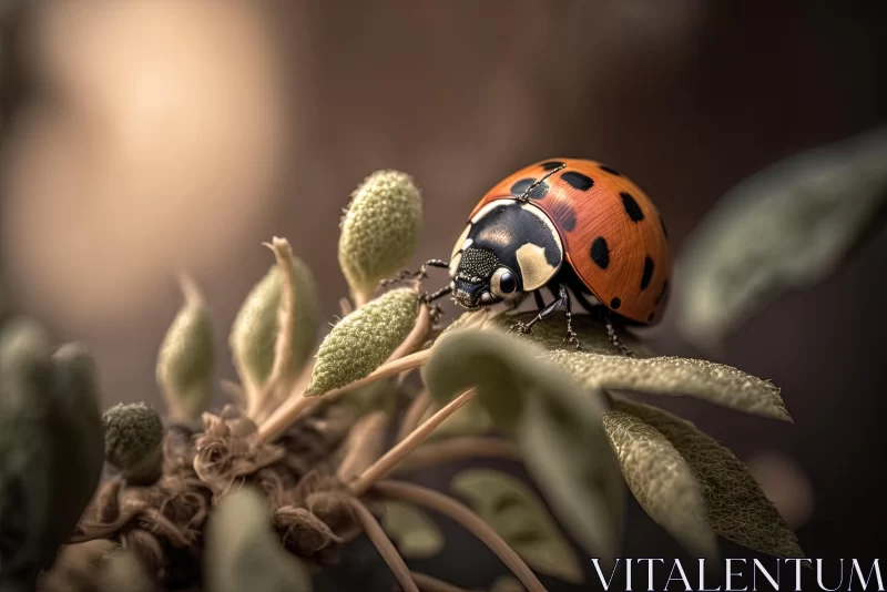 Captivating Ladybug on Leaf: A Realistic and Dramatic Still Life AI Image