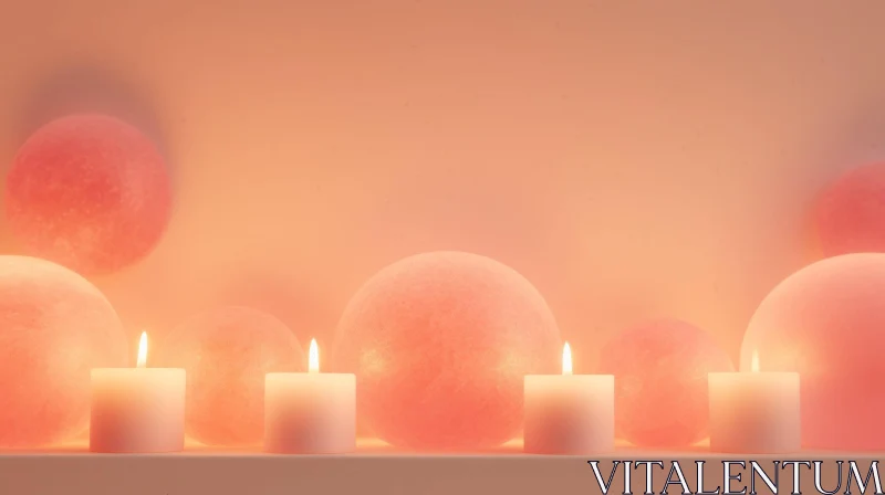 AI ART Pink Background with Candles and Spheres
