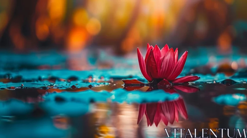 Red Water Lily Flower in Pond - Serene Nature Image AI Image