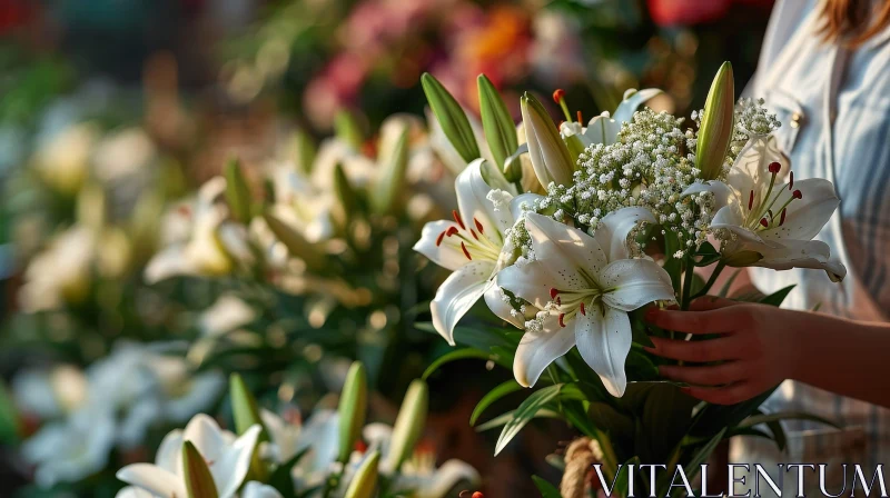 White Lilies Bouquet - Handheld Floral Image AI Image