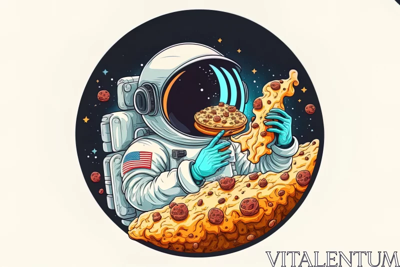Astronaut with Pizza in Space - Hyper-Detailed Illustration AI Image