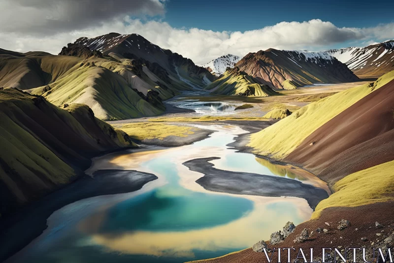 Captivating Mountain Range with River | Mesmerizing Colorscapes AI Image