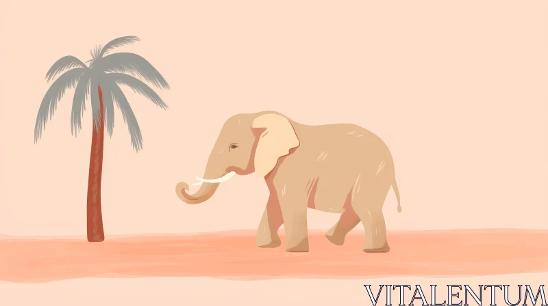 Elephant in Desert Illustration AI Image