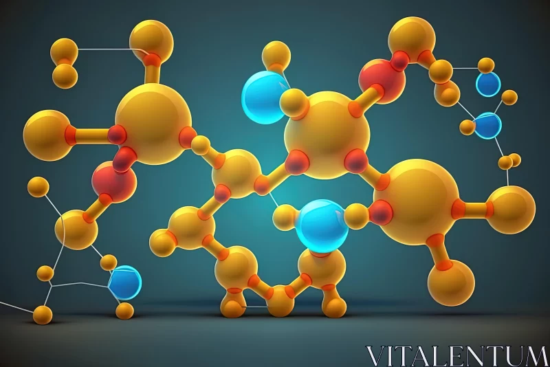 Glucose Molecule 3D Model: Light Cyan and Yellow Composition AI Image