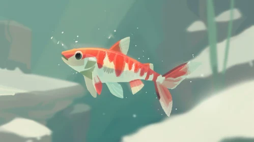 Peaceful Goldfish Swimming in Pond - Digital Painting